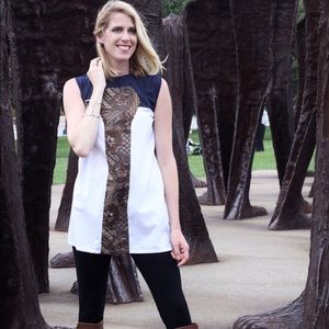 Kade Geometric Navy Blue, and Brown Mini Dress